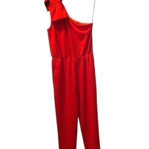 Entro Vibrant Red One-Shoulder Jumpsuit. Tomato Red color  SM